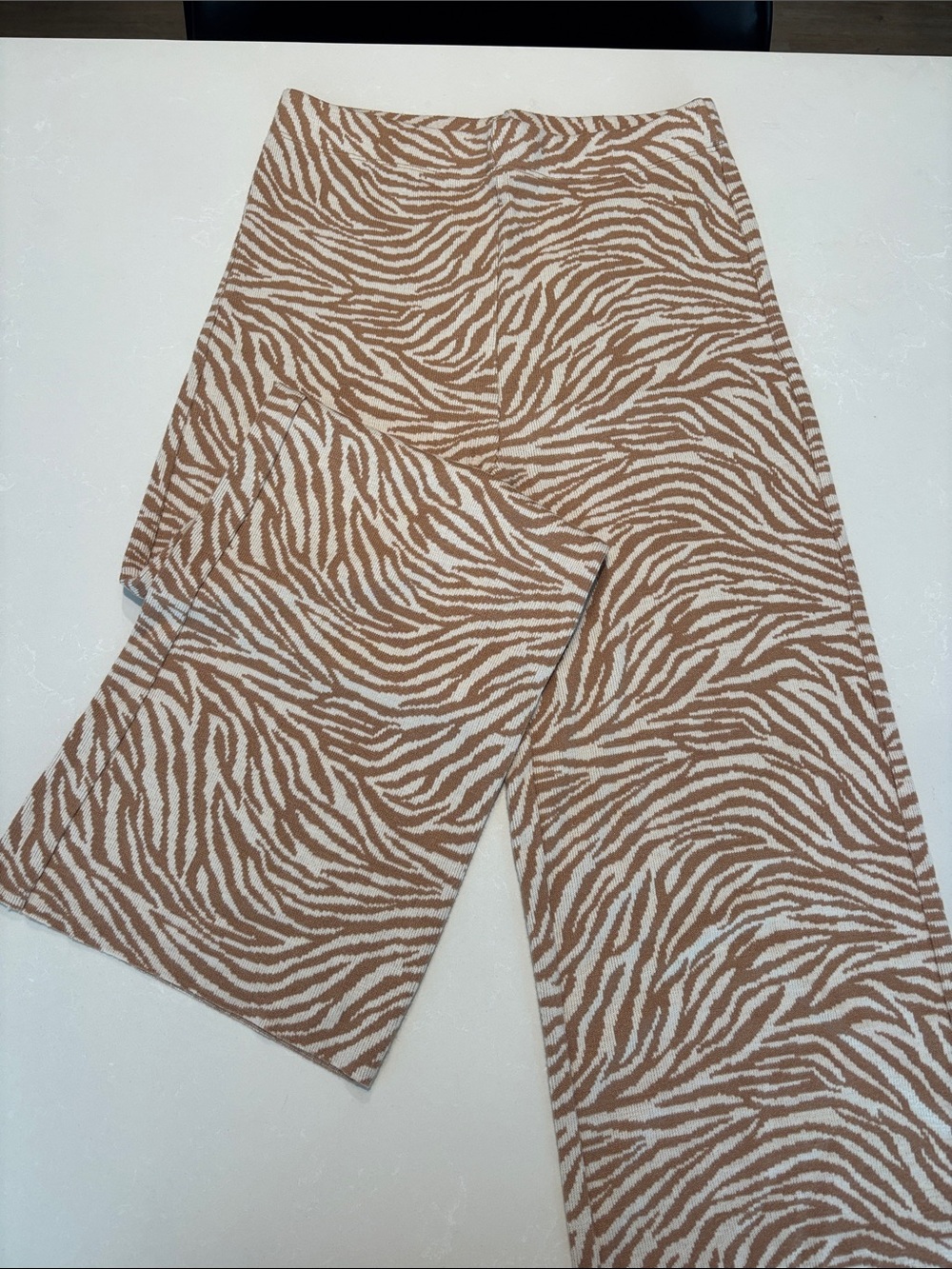 Zebra-Print Knit Pants - Beige/White